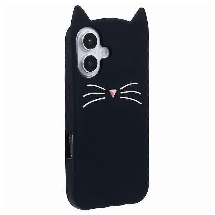 Compatible For iPhone 16 Silicone Case 3D Moustache Cat Protective Phone Cover