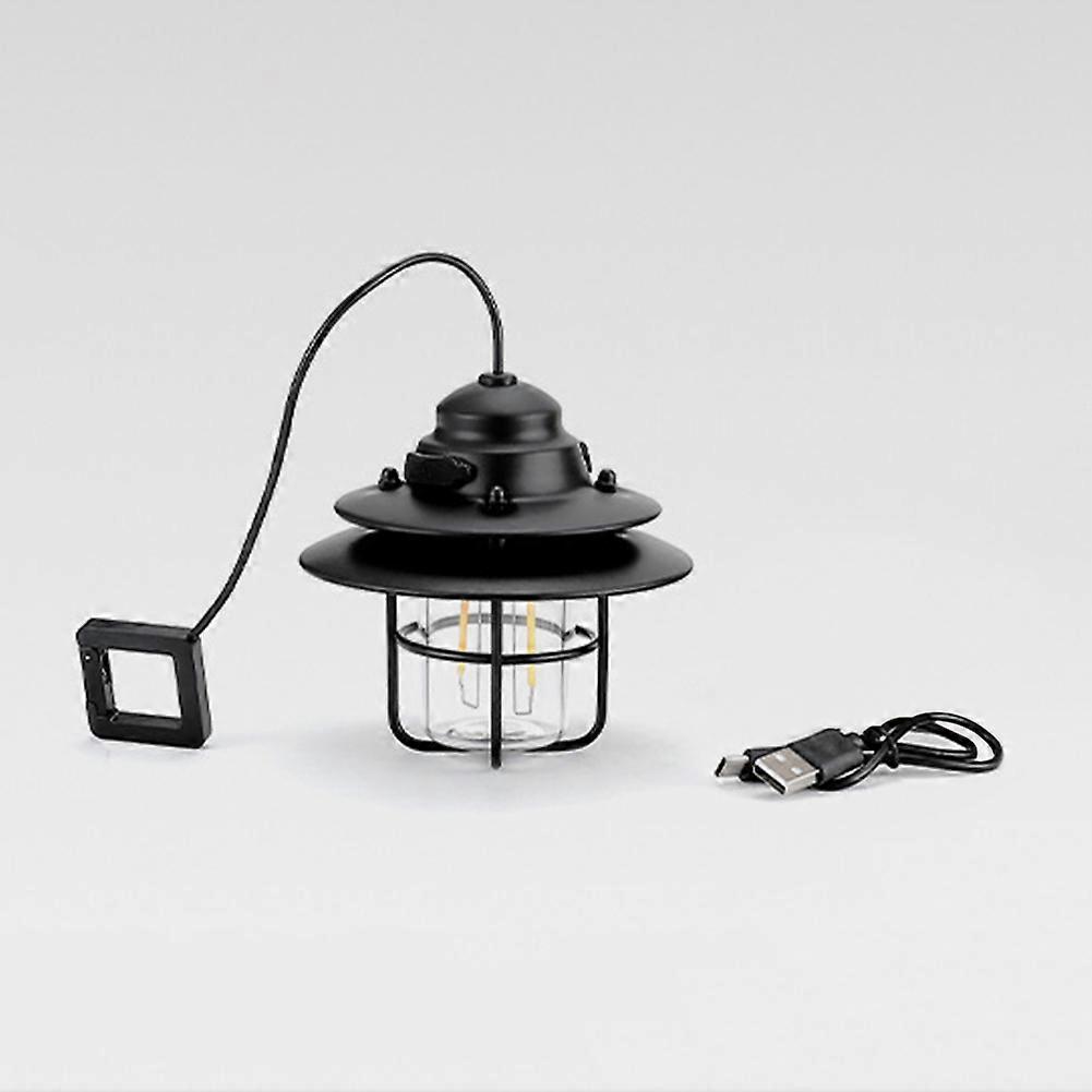 Retro LED Camping Lamp Iron Hanging Outdoor Lantern Waterproof USB Rechargeable 2 Modes Handheld Lighting Vintage for Cafe Bar Club