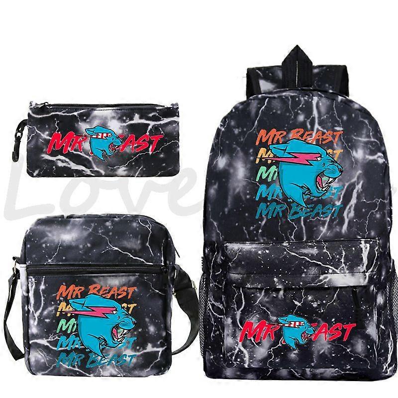 Mr Beast Lightning Cat Ryggsäck för pojkar flickor skolväskor 3 st / set tonåringar resväska Mr Beast tryck ryggsäck barn Mochila