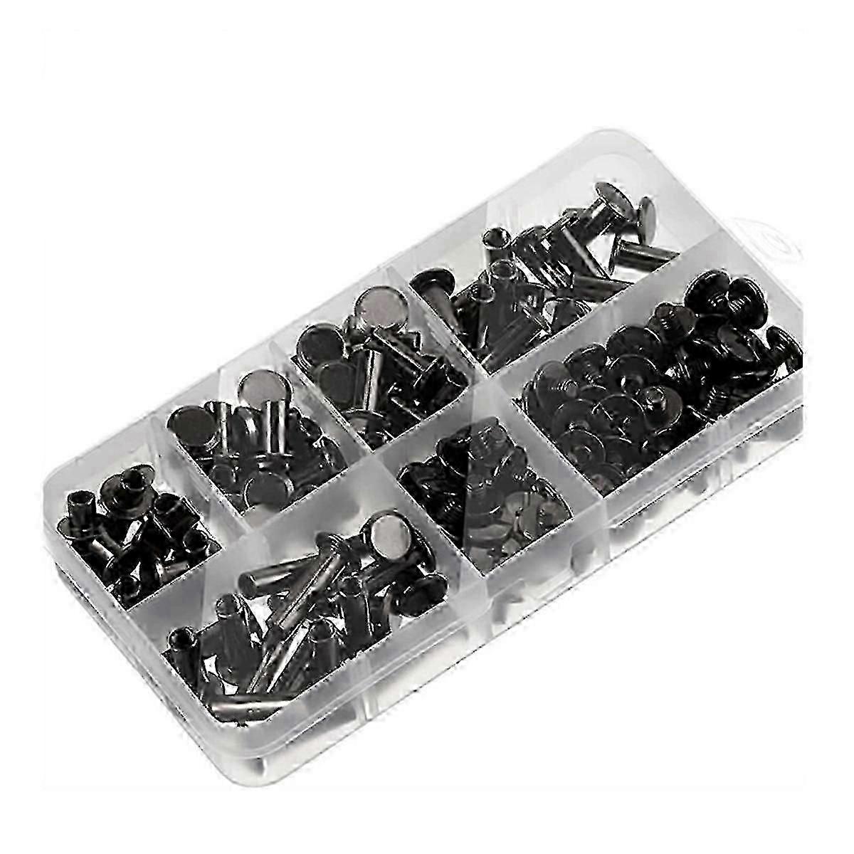 ערכת ברגי שיקגו 90 סטים, 6 גדלים מסמרות בורג מתכת שיקגו ברגי קשירה לתיקון DIY חגורת מלאכה מעור שחור-אפור