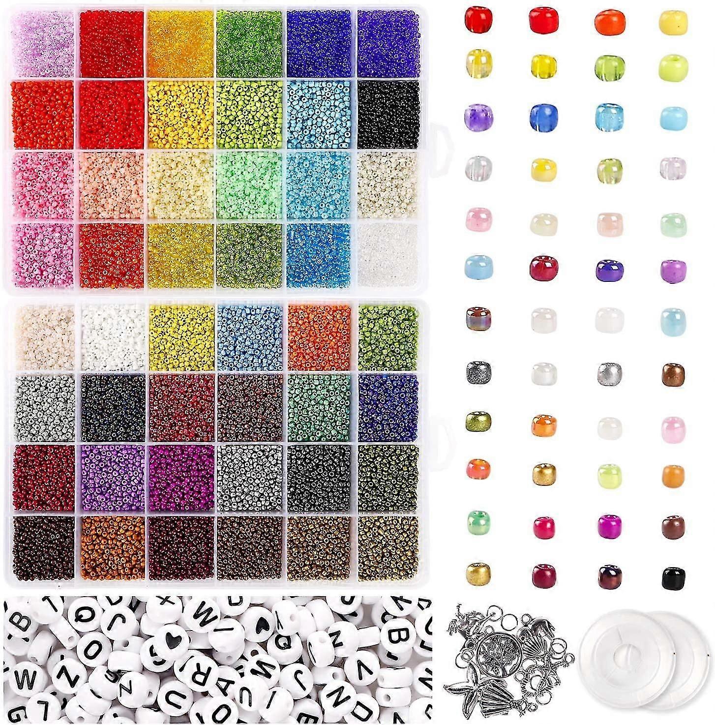 ترقية 35000pcs الزجاج بذور الخرز و 250pcs الحروف الأبجدية حرف الخرز 2mm سوار الخرز