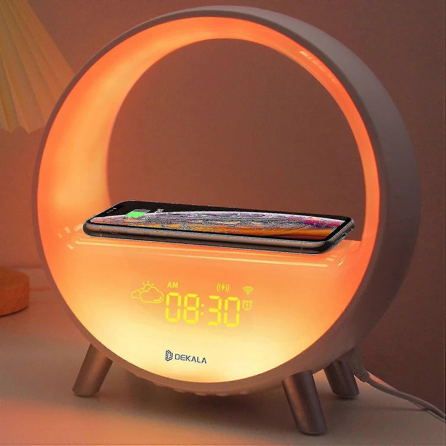 Arches Sunrise Alarm Clock With 15w Fast Wireless Charging, White Noise Sound Machine Smart Ambient Lamp Gradual Sunrise Updated Version