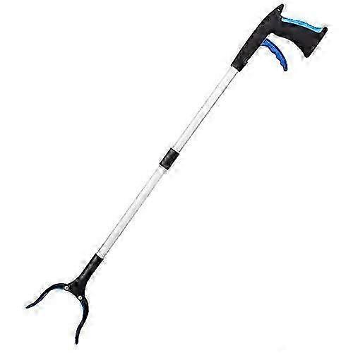 Sweeping Tools, 32" Folding Extension Clamp, Aluminum Handicapped Aid Tool with Rotating Rubber Clamp, Long Arm Extension for Litter Picker- Blue