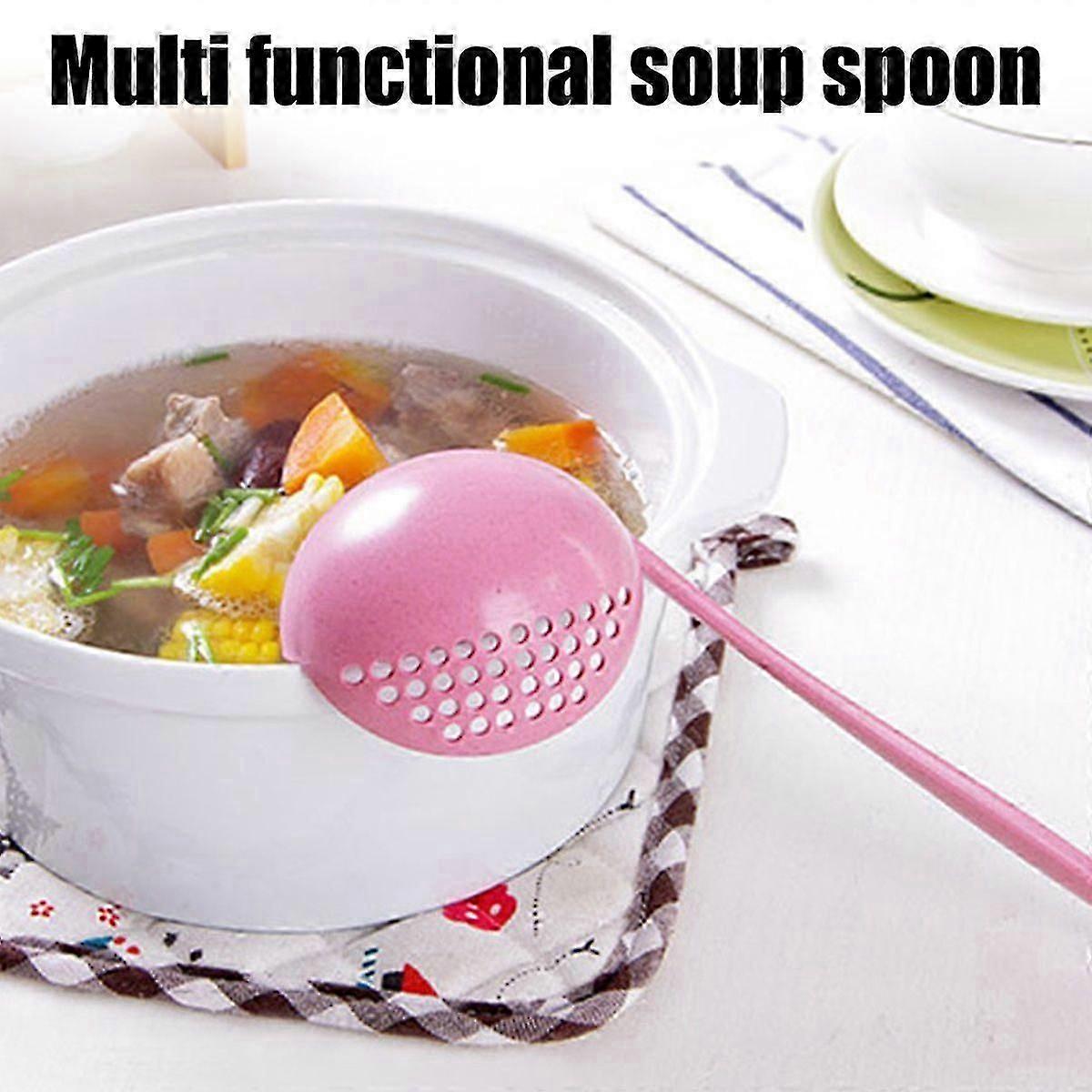 Long Handle Colander 2 in 1 Kitchen Anti Scald Long Handle Round Filter Colander Spoon Tableware,Blue