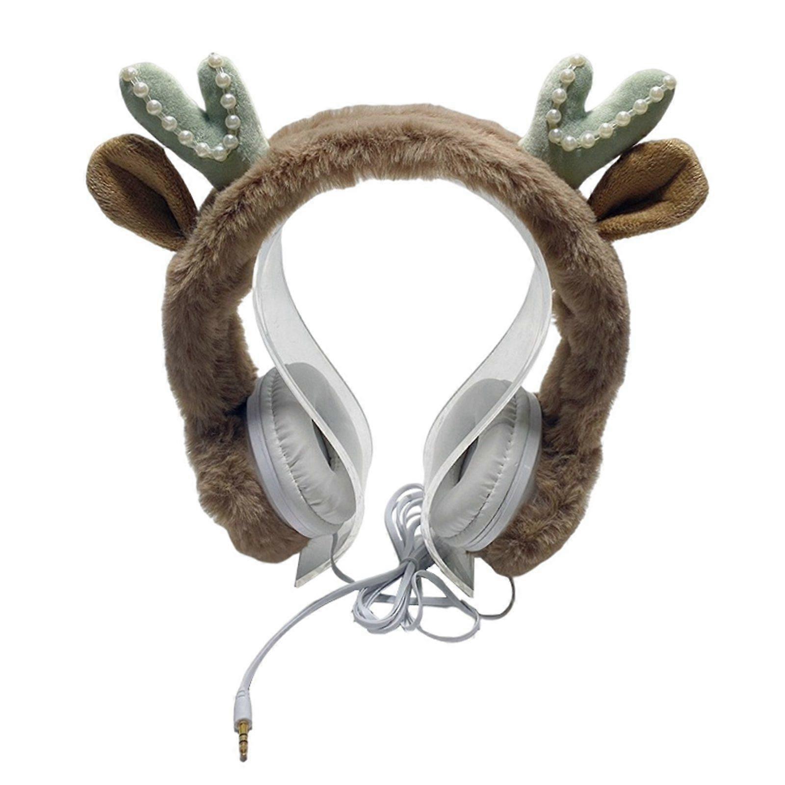 Plush Antlers Headset with Microphone 3.5mm Interface Practical Compact