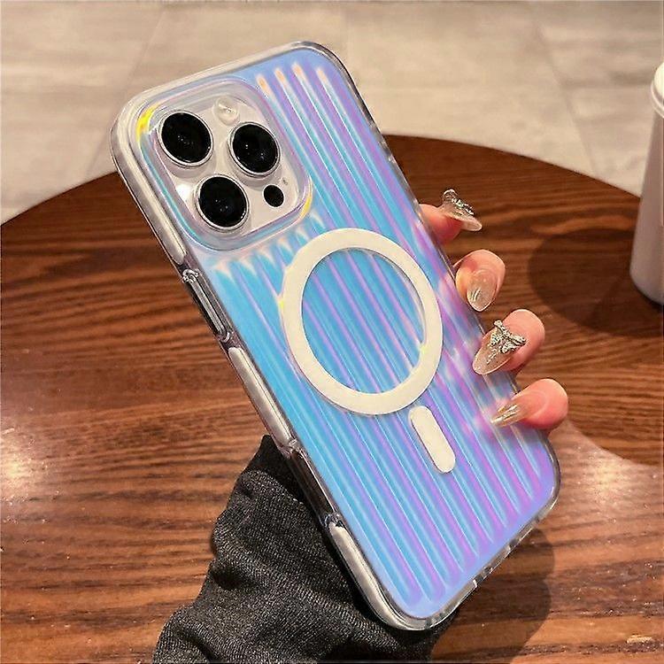 For iPhone 16 Pro Max Magnetic Case Dazzling Gradient Color PC + TPU Phone Back Cover Corrugated Design