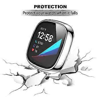 Para Versa 3/sense Case Com Tela de Vidro Temperado Resistente Caixa de Relógio Estilo Prata J Fitbit Versa 3