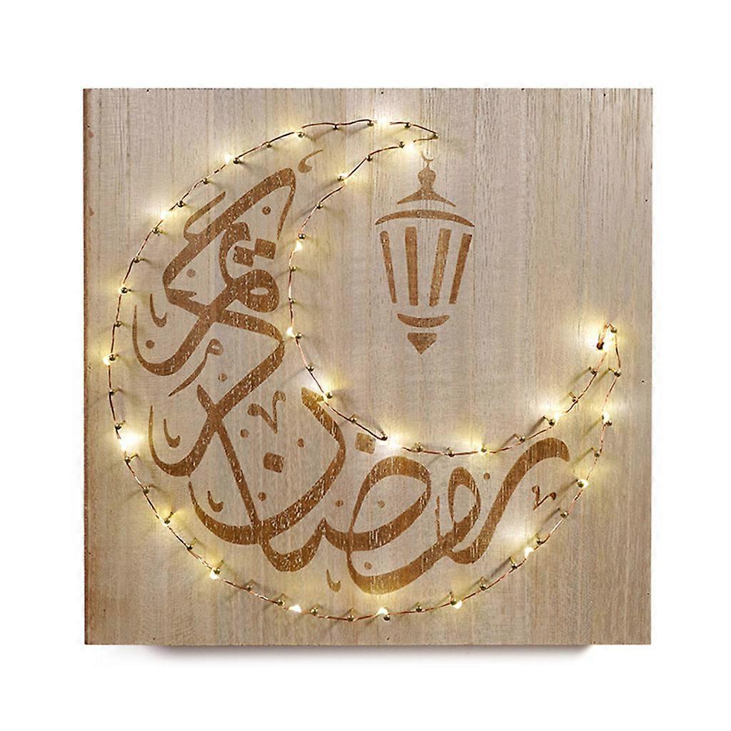 DIY ξύλο Eid Mubarak φεγγάρι οδήγησε ελαφριά χορδή ξύλινη πλάκα κρέμεται μενταγιόν Ραμαζάνι διακόσμηση τοίχων χειροτεχνίας για το σπίτι βαθύ ζαφείρι