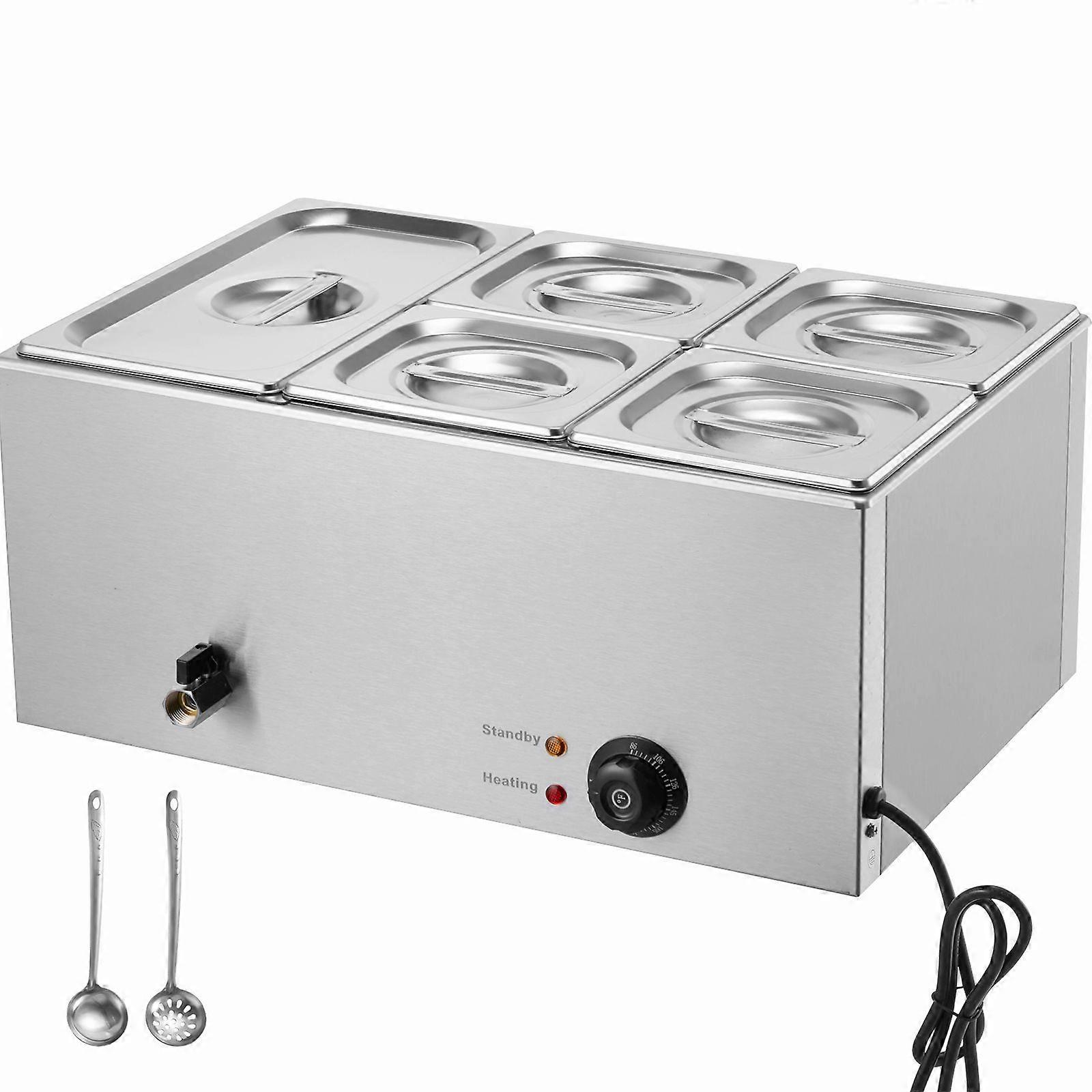 5 مقلاة تدفئة طعام تجاري ، طاولة بخار كهربائية سعة 14.5 لتر ، ستانلس ستيل كونترتوب 1200 واط مع تحكم في درجة الحرارة 86-185 درجة فهرنهايت لتقديم الطعام ، فضي
