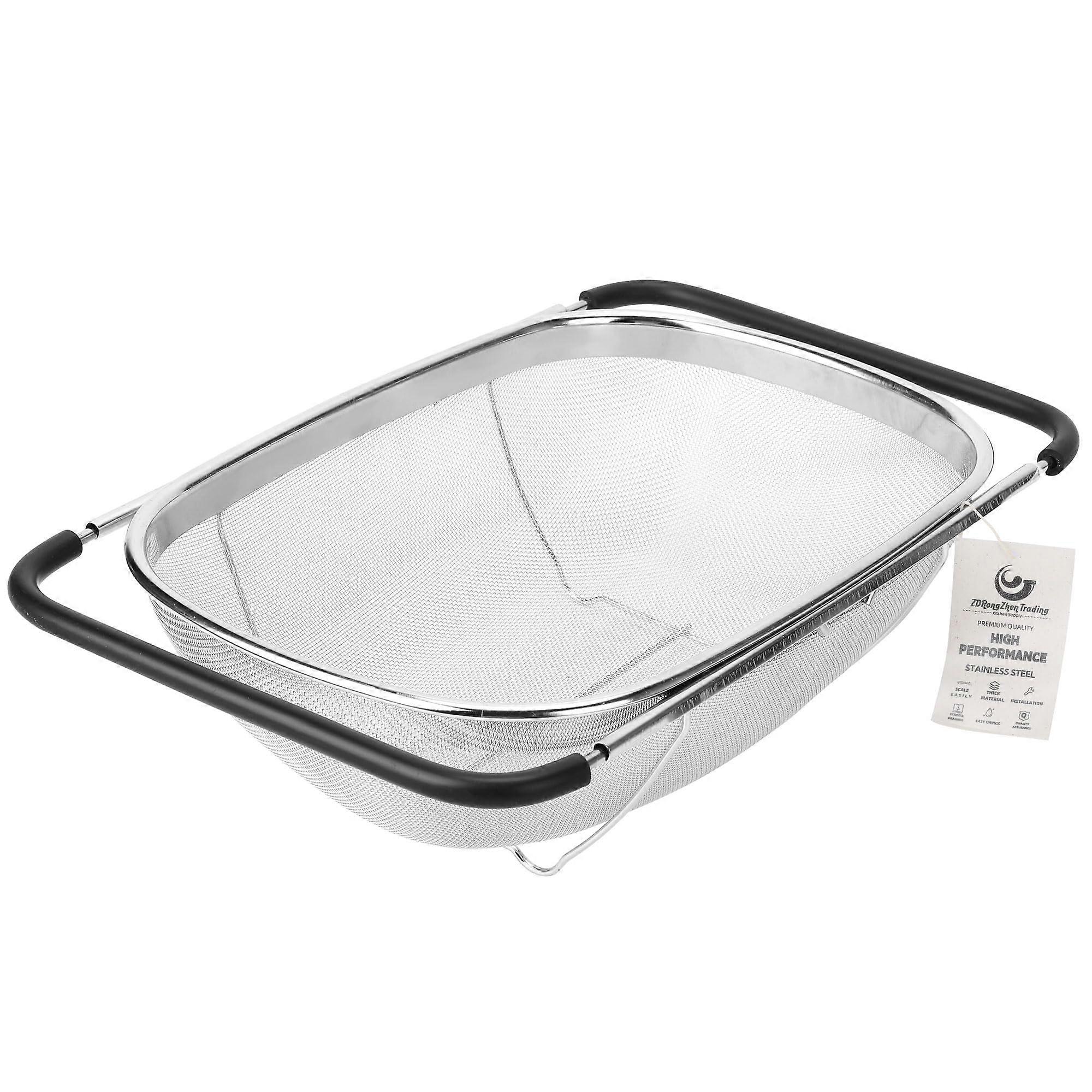 ZDRongZhen Stainless Steel Over the Sink Colander Strainer Basket, Expandable Rubber Grip, Large Fine Mesh for Rinsing Vegetables and Fruits