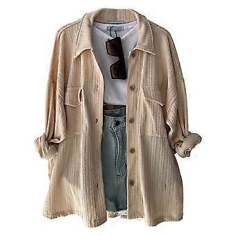 Chaqueta de mujer Chaqueta holgada de manga larga con botones y cuello vuelto hacia abajo con bolsillos laterales para mujer