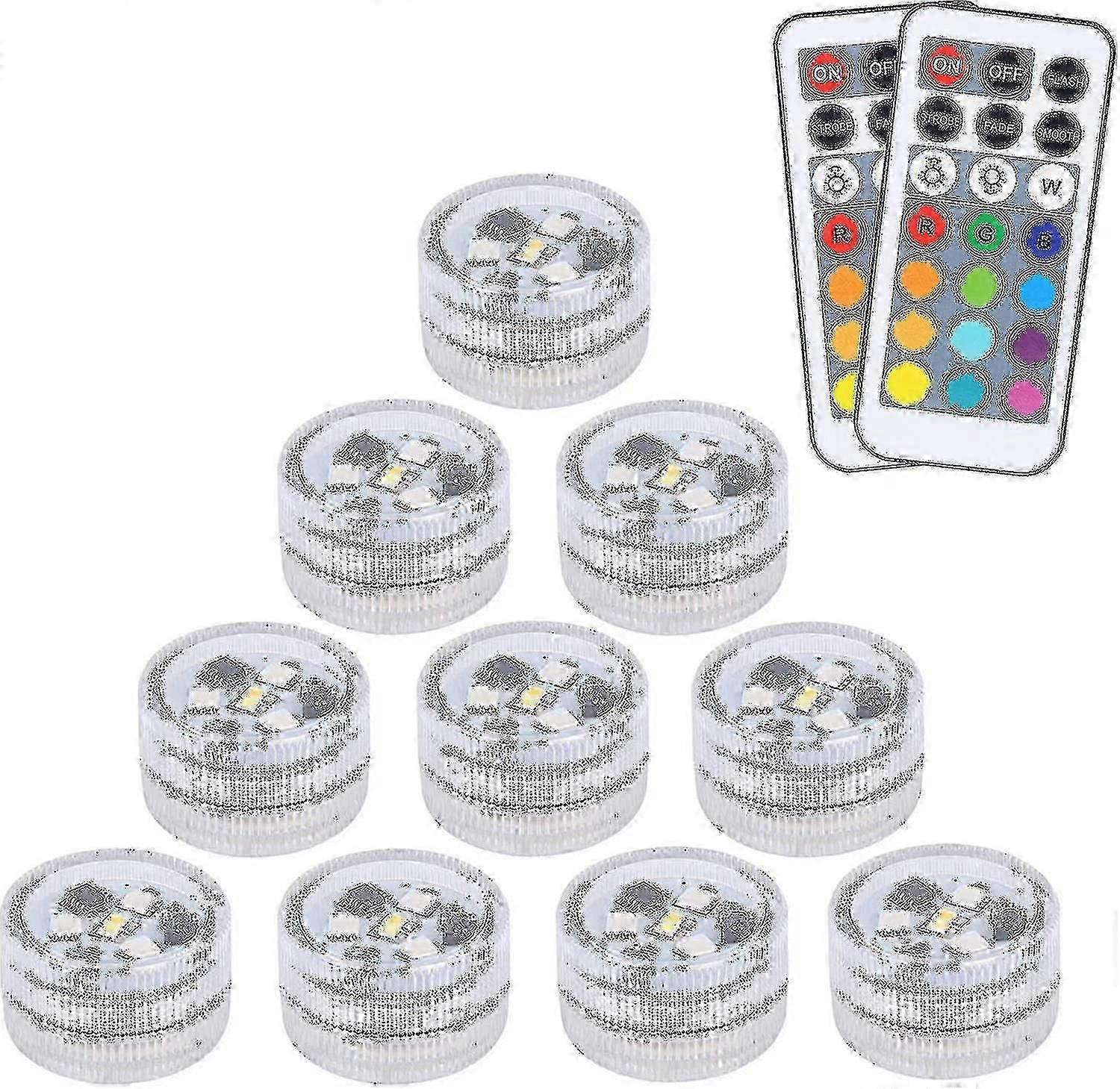 10 Pcs Mini Submersible RGB LED Lights with 2 Remotes - Waterproof Multicolor Underwater Lights for Pool, Fountain, Aquarium Decor_ZKD22