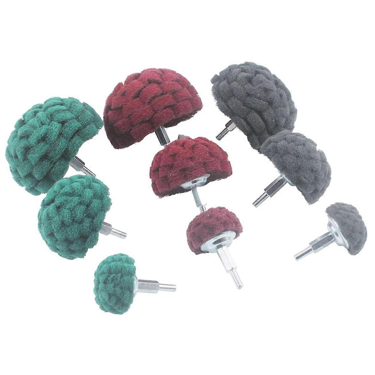 9 Pcs Scouring Pads, 1/4inch Shank Half Ball Shape Non Woven Buffing