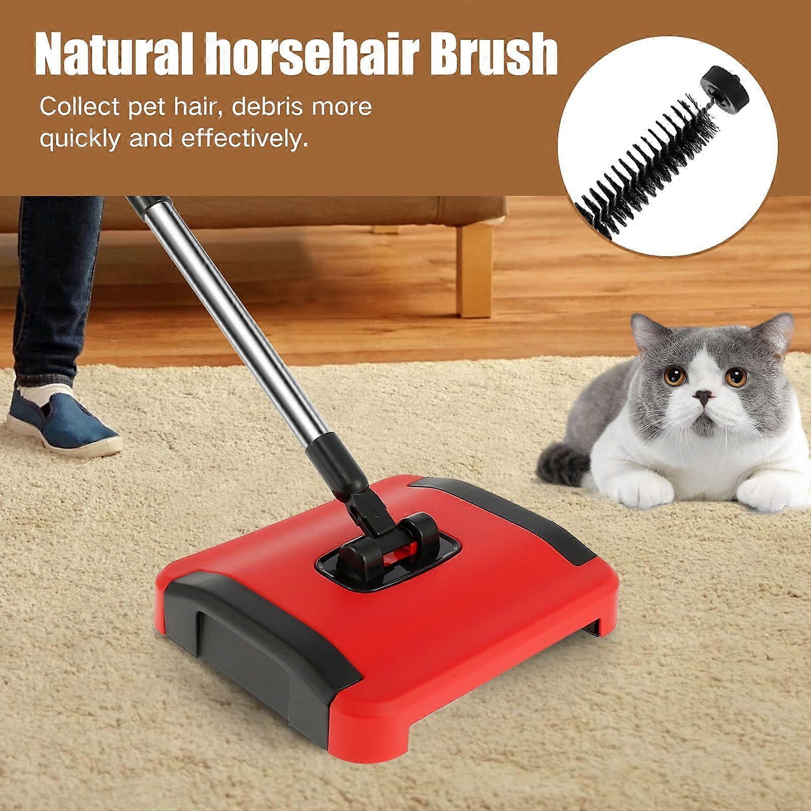 Qenwkxz Carpet Floor Sweeper with Horsehair Manual Carpet Sweeper Cleaner Carpet Broom Sweeper Efficient Hand Push Carpet Sweeper Rug Roller Brush Pus