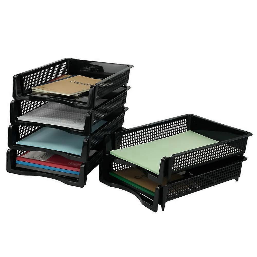 6-Pack Stackable Black Plastic Paper Tray Organizer for Office Desk, Letter and Document Storage Solution