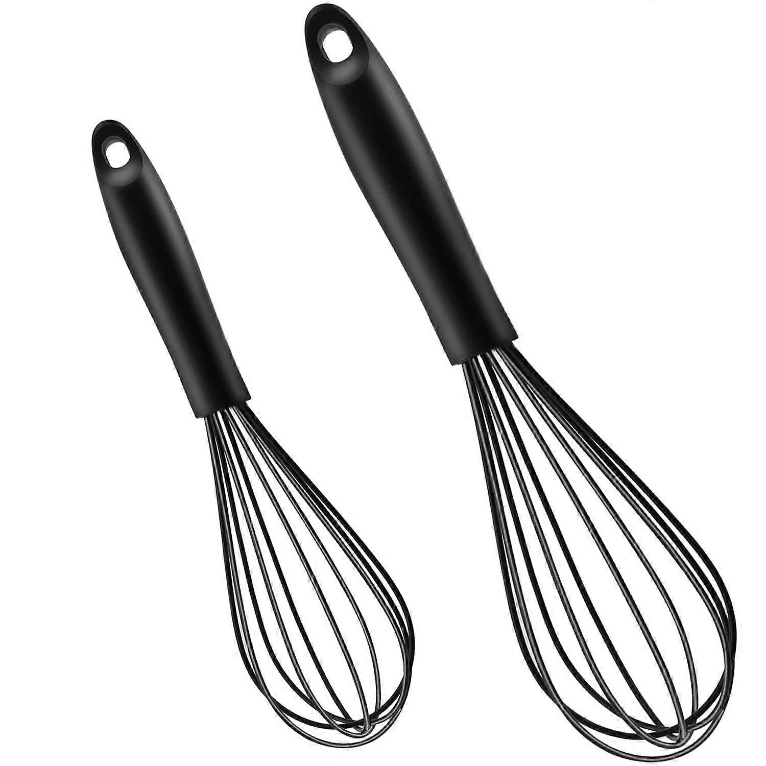 Whisk Silicone Set of 2 Black Balloon Whisks with Stainless Steel Handle for Mixing, Beating, Frothing, and Stirring