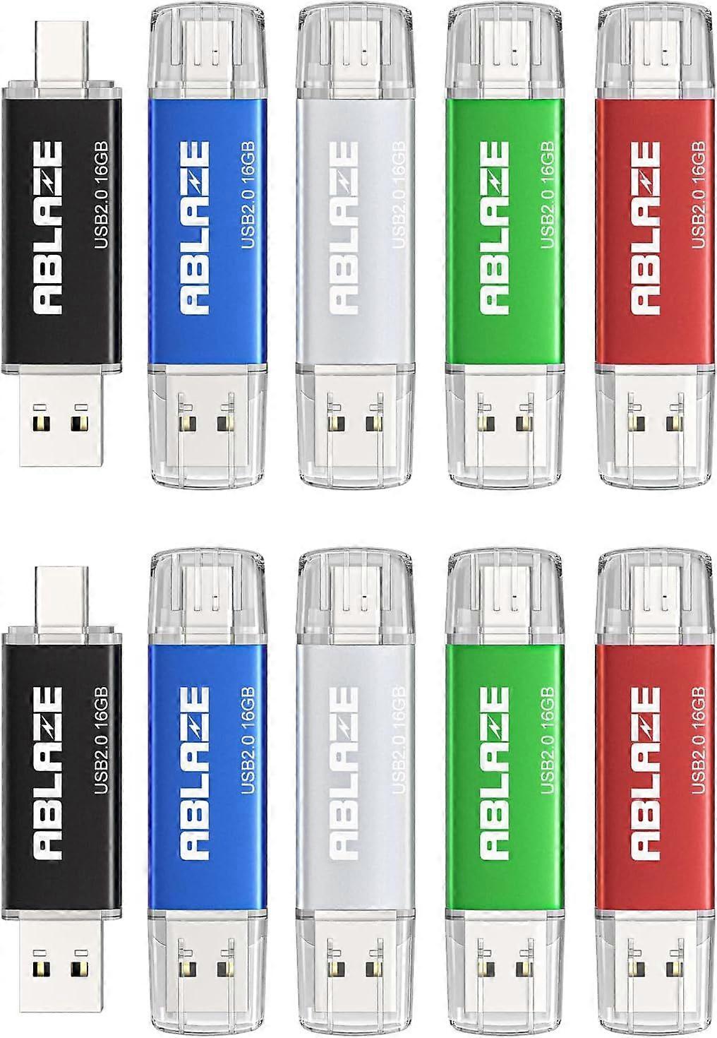 2025 Latest Model  16GB Type C Flash Drive 10 Pack, Dual USB 2.0+USB C Memory