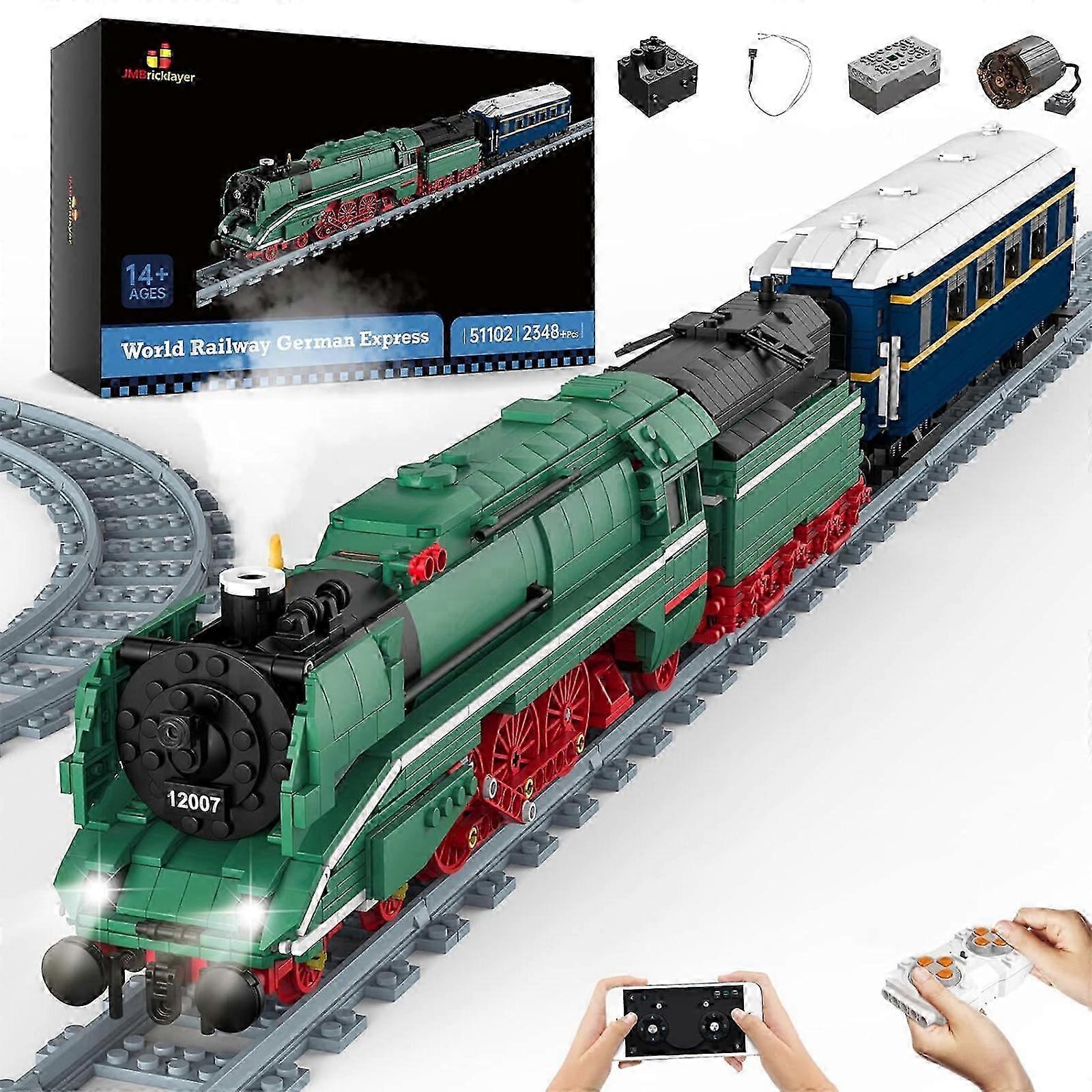Building Kit for German Express Train - RC Steam Train Construction Toy, Scale Model with Train Tracks, Engine Vehicle City Set, Perfect Gif