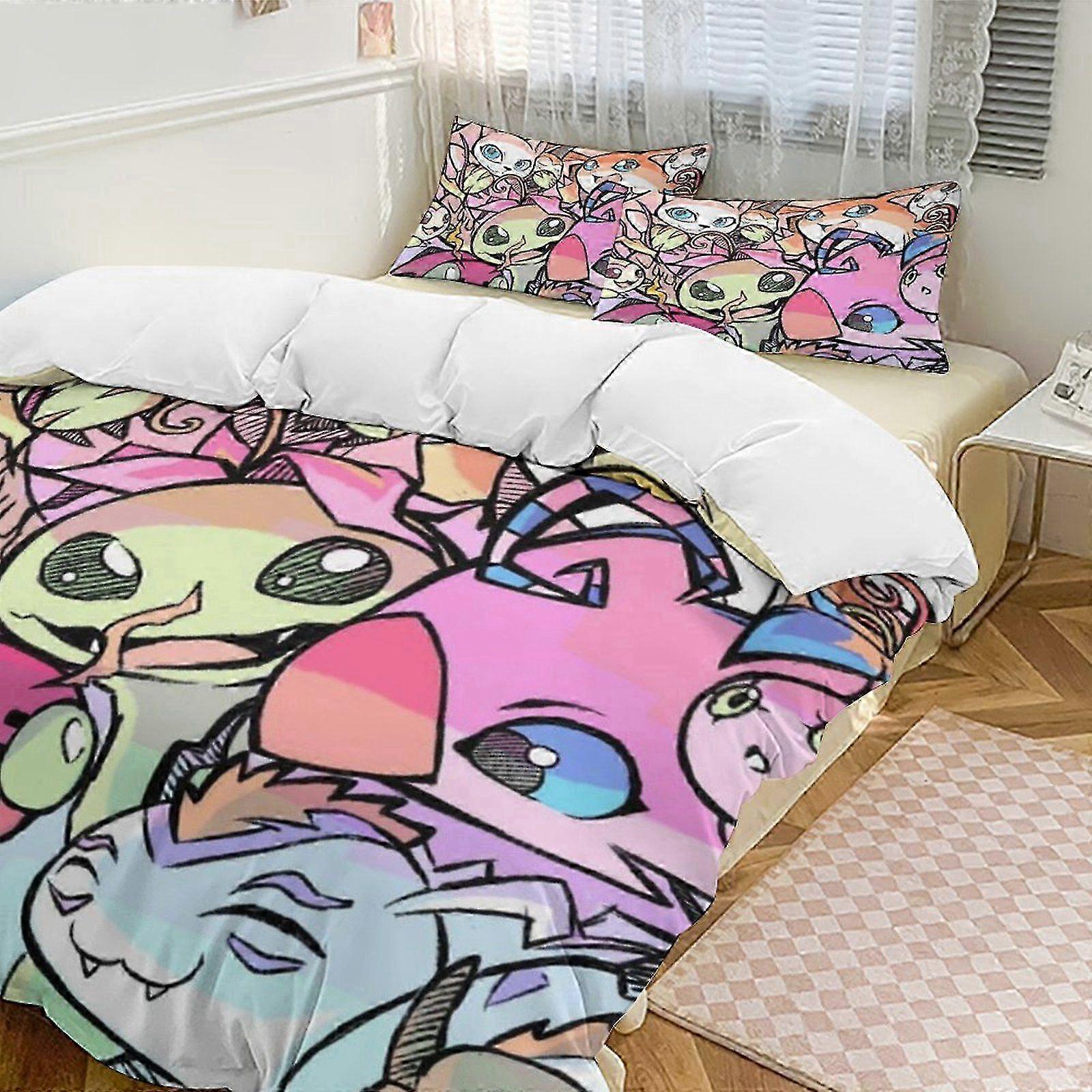 Conjunto de Roupa de Cama de Desenho Animado de 3 Peças para Crianças e Adultos com Capa de Colcha e 2 Fronhas, Presente de Natal Perfeito