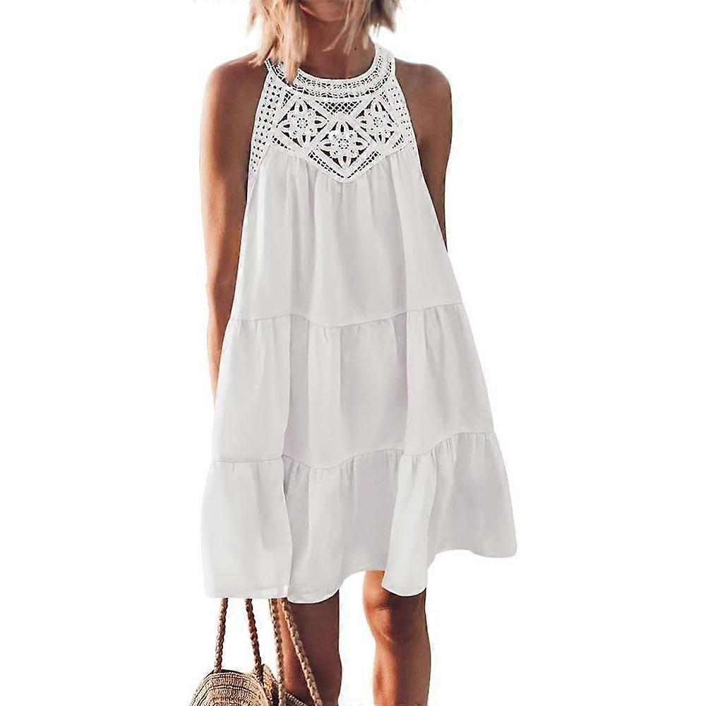 HNXC Women's Fashion Summer Spring Solid Color Print Sleeveless Casual Dresses