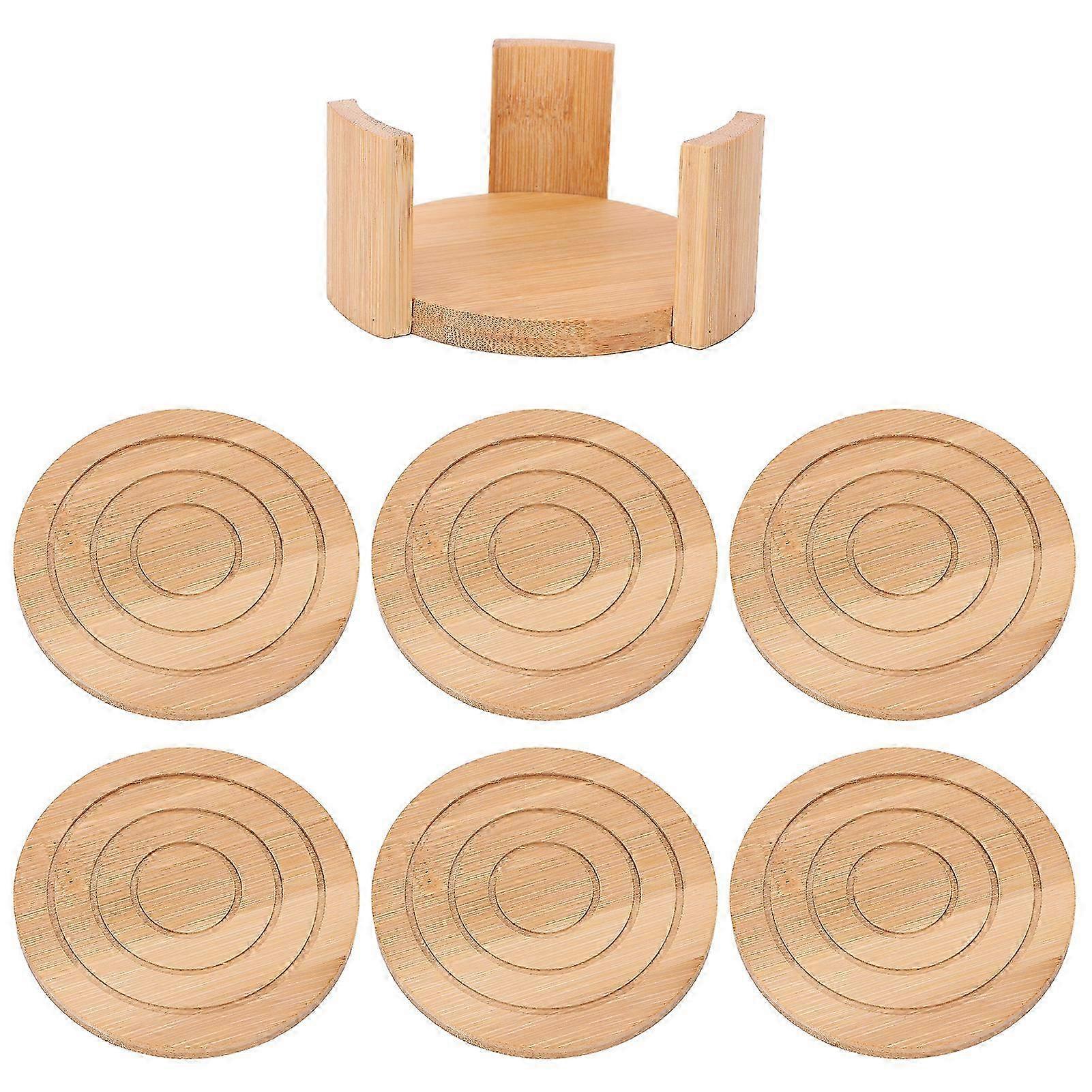 6 Pcs Bamboo Coasters with Holder for Hot & Cold Drinks