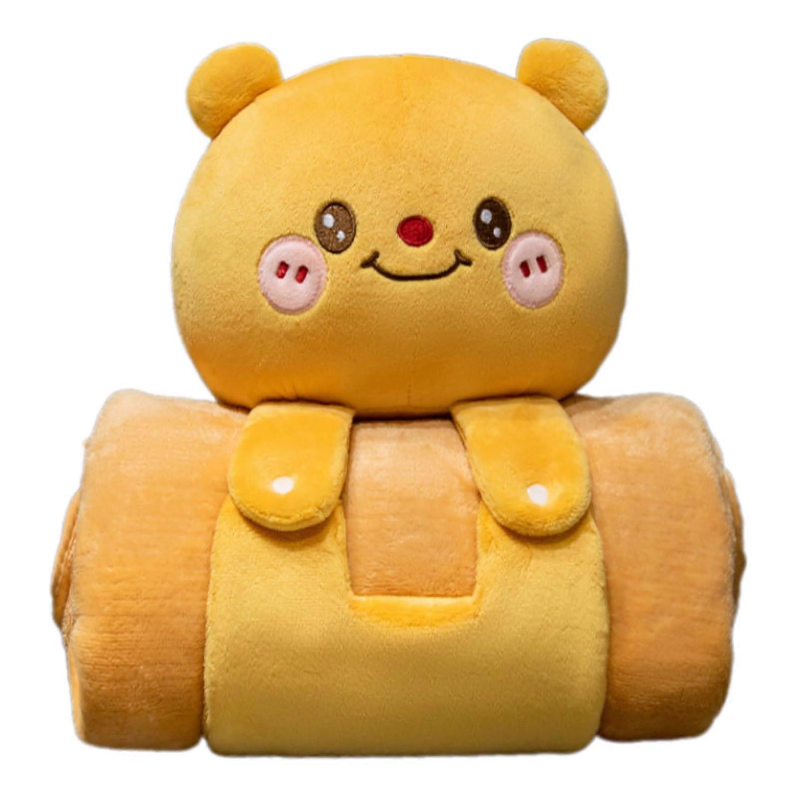 Multifunctional Plush Doll Pillow 2-In-1 Hand Warmer Foldable Office Pillow Nap Blanket Large Butterbaer