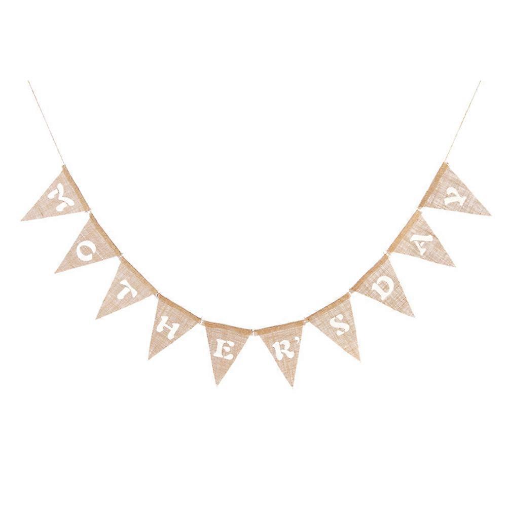 Mother's Day Bunting Banner Decorations Jute Cloth Triangle Party Enhancement Home Decoration 3.2m String Length 1Pcs
