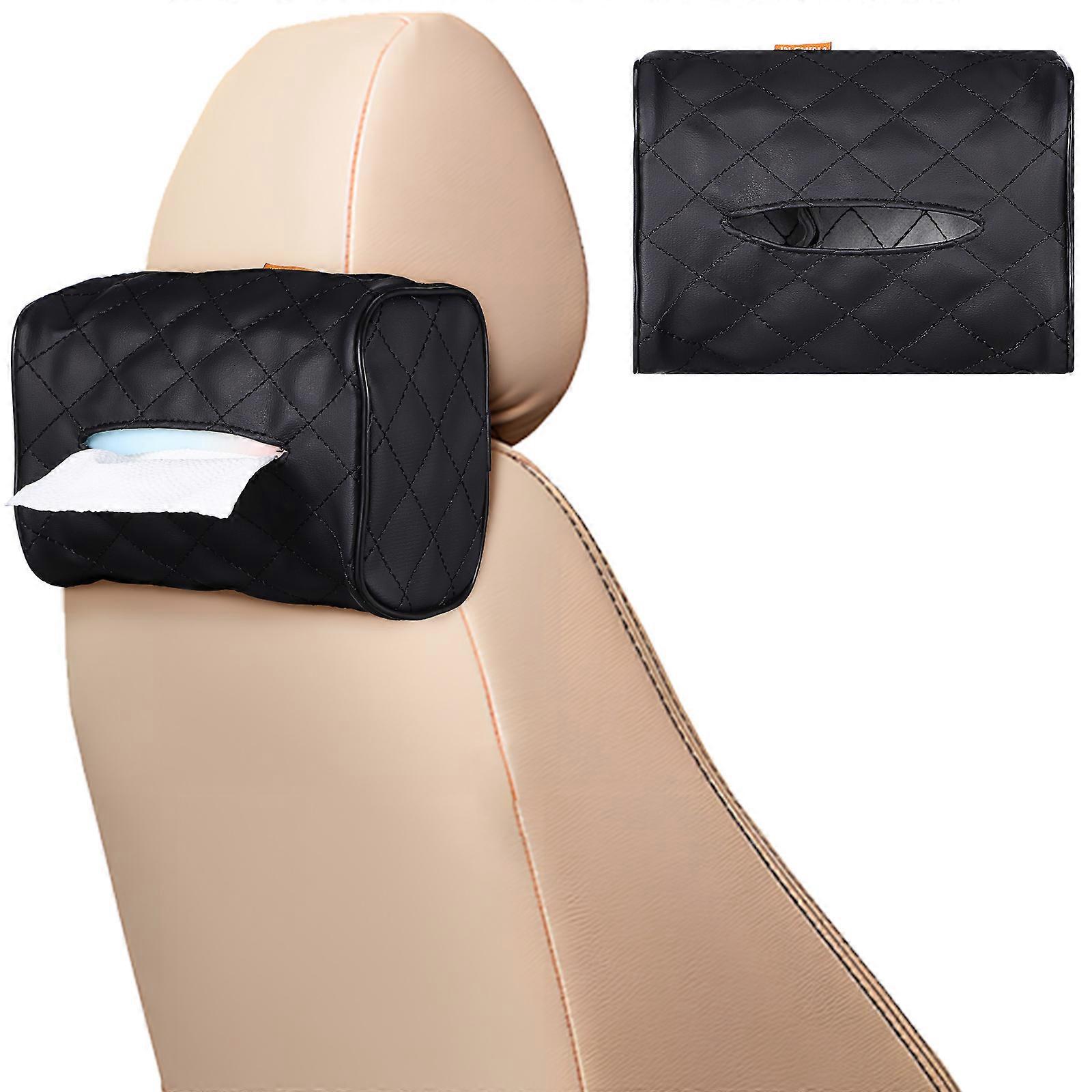 Car Tissue Holder for Headrest Visor Black PU Space-saving Organizer