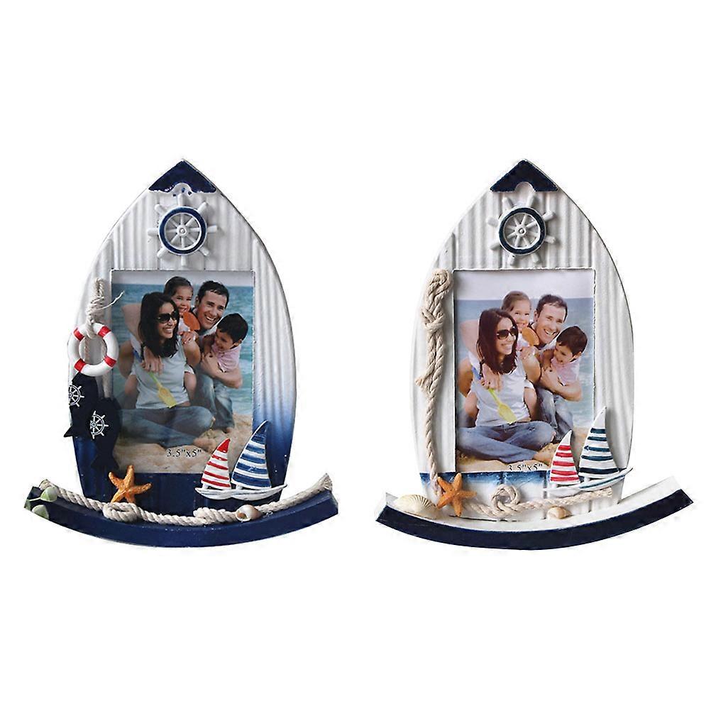 Wood Picture Frame Nautical Photo Frame Assorted Color Photo Display Frame for Summer 22x18.5cm 2Pcs