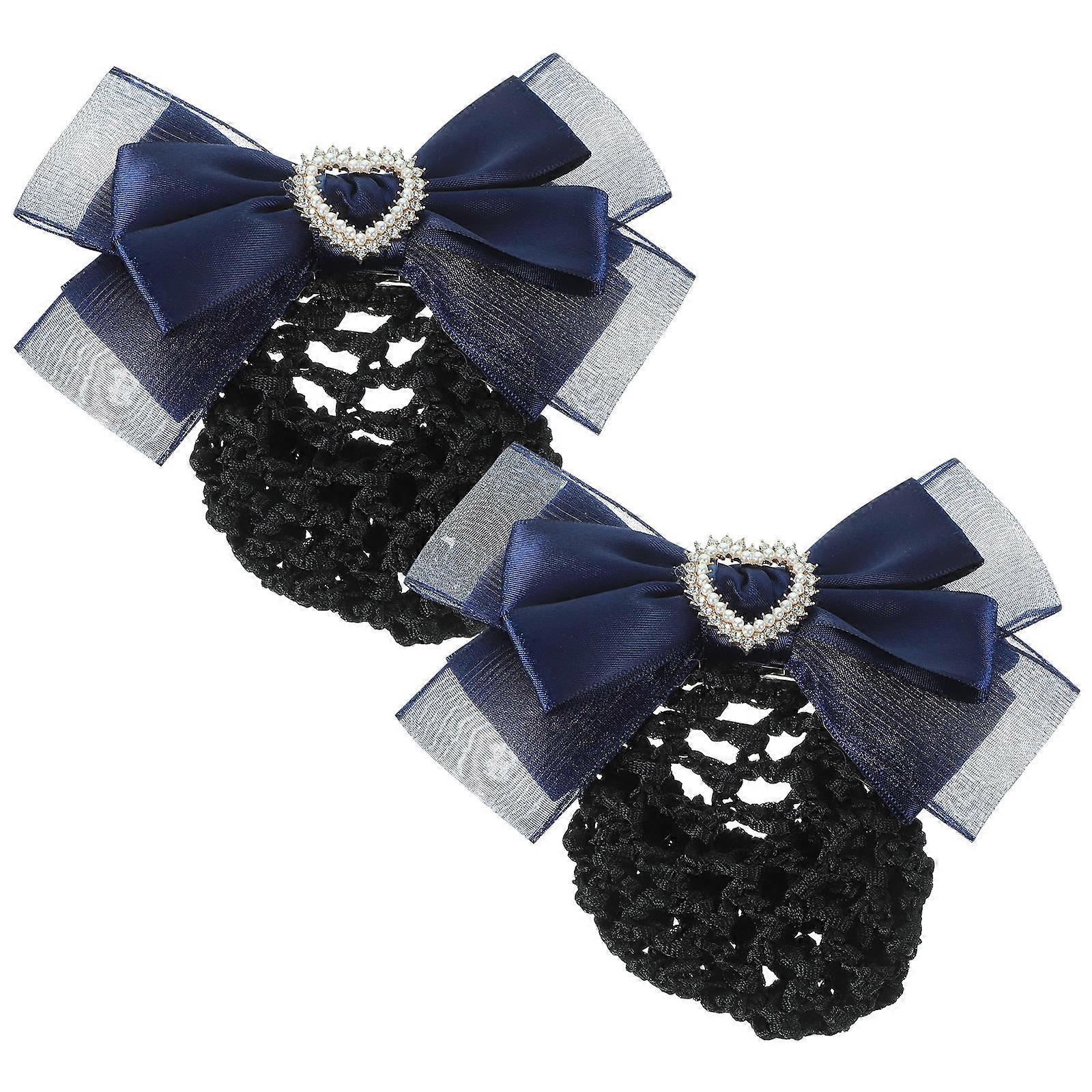 2 Pcs Bow Hair Clip with Bun Net, Stable Hair Net Barrette for Women, Suitable for Work, Daily, Nurses, Waitresses, Formal & Casual Occasions