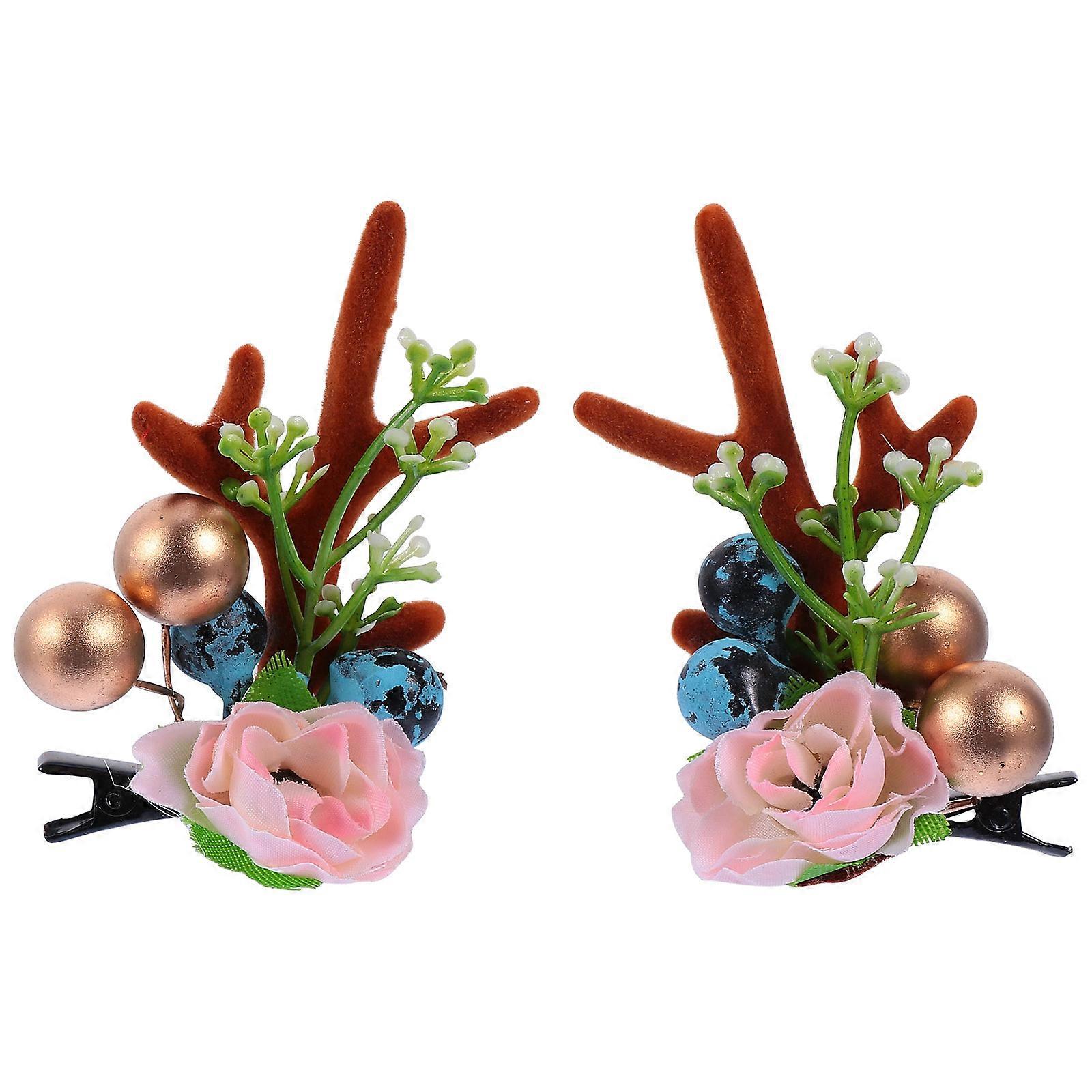 トナカイの耳のヘアクリップスナップデザインクリスマスカラーお祝いの装飾8x4cm 1ペア