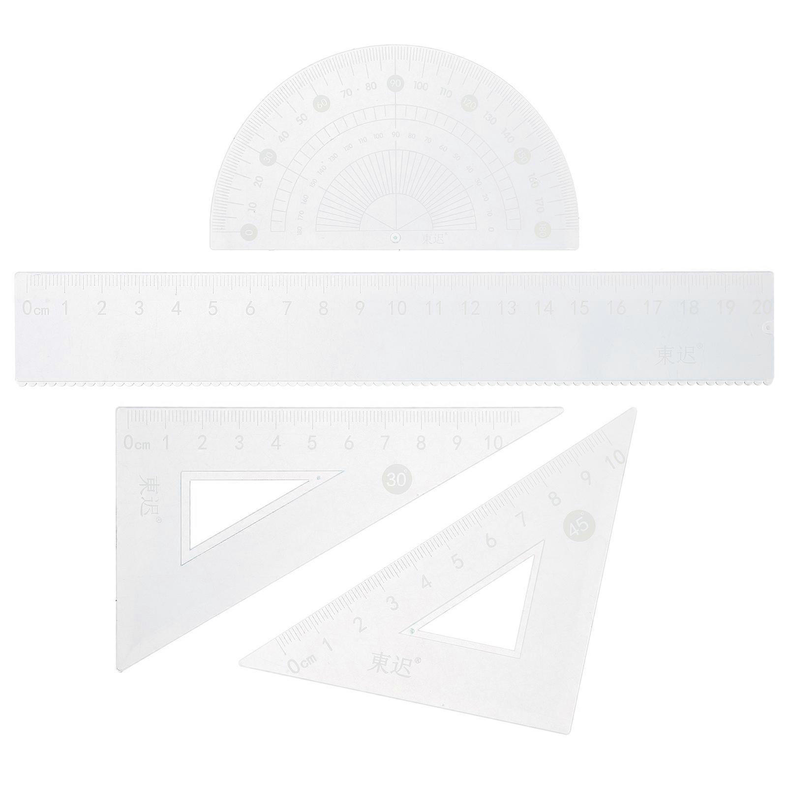1 Set Plastic Clear Ruler Math Set Plastic Geometry Ruler Design Drawing Tool Triangular Scale Ruler Kit Drafting Tools Measuring Tool