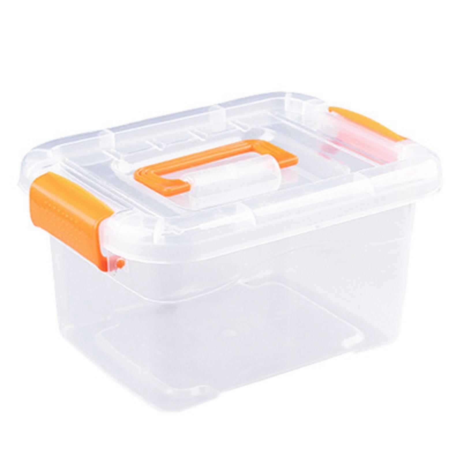 Plastic Storage Bin with Locking Buckles, Portable Handle, Sturdy, Clear, Small