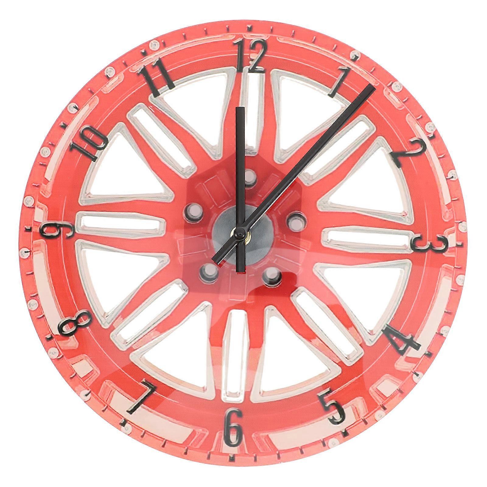 Big Wall Clock Creative 3D Car Wheel Wall Clock Red 30.00X30.00X4.00CM Timekeeping For Home Decor 1Pack