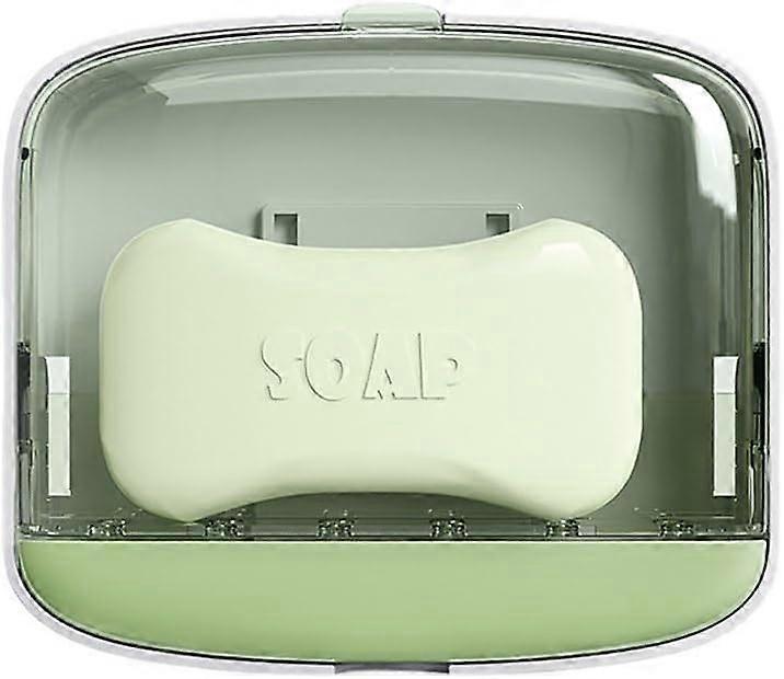 Soap Holder with Drainage & Lid, Plastic Self Adhesive Wall Mount Bar