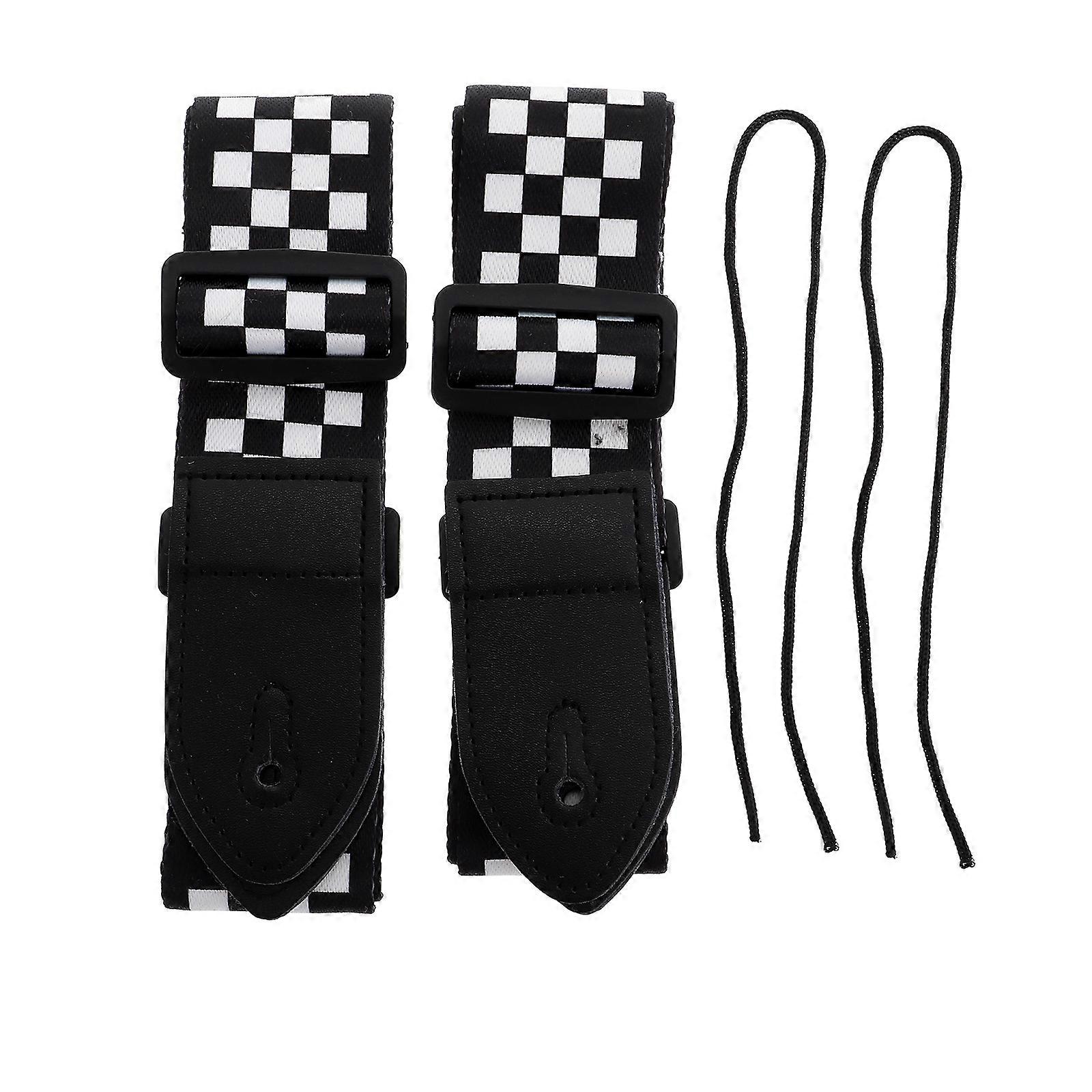 Studded Guitar Strap Lattice Folk Guitar Belt Decorative Cotton Accessory Adjustable Length 2Set