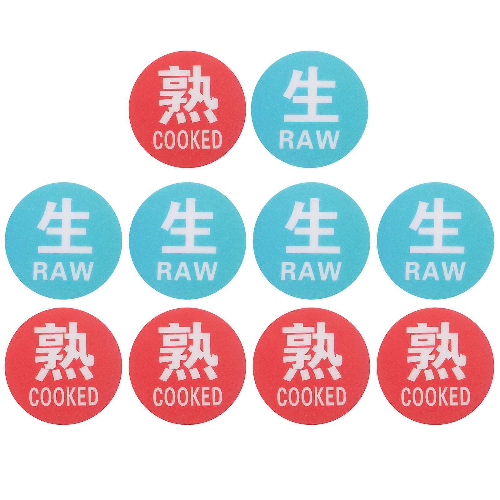 Commercial Kitchen Supplies Plastic Raw And Cooked Food Labeling Sticker Square For Home Use 10Pcs