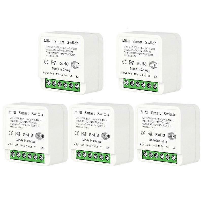 5x WiFi MiNi Smart Switch With Power Monitor 16A 2-way/1-way Control Timer Breaker Relay Work With A