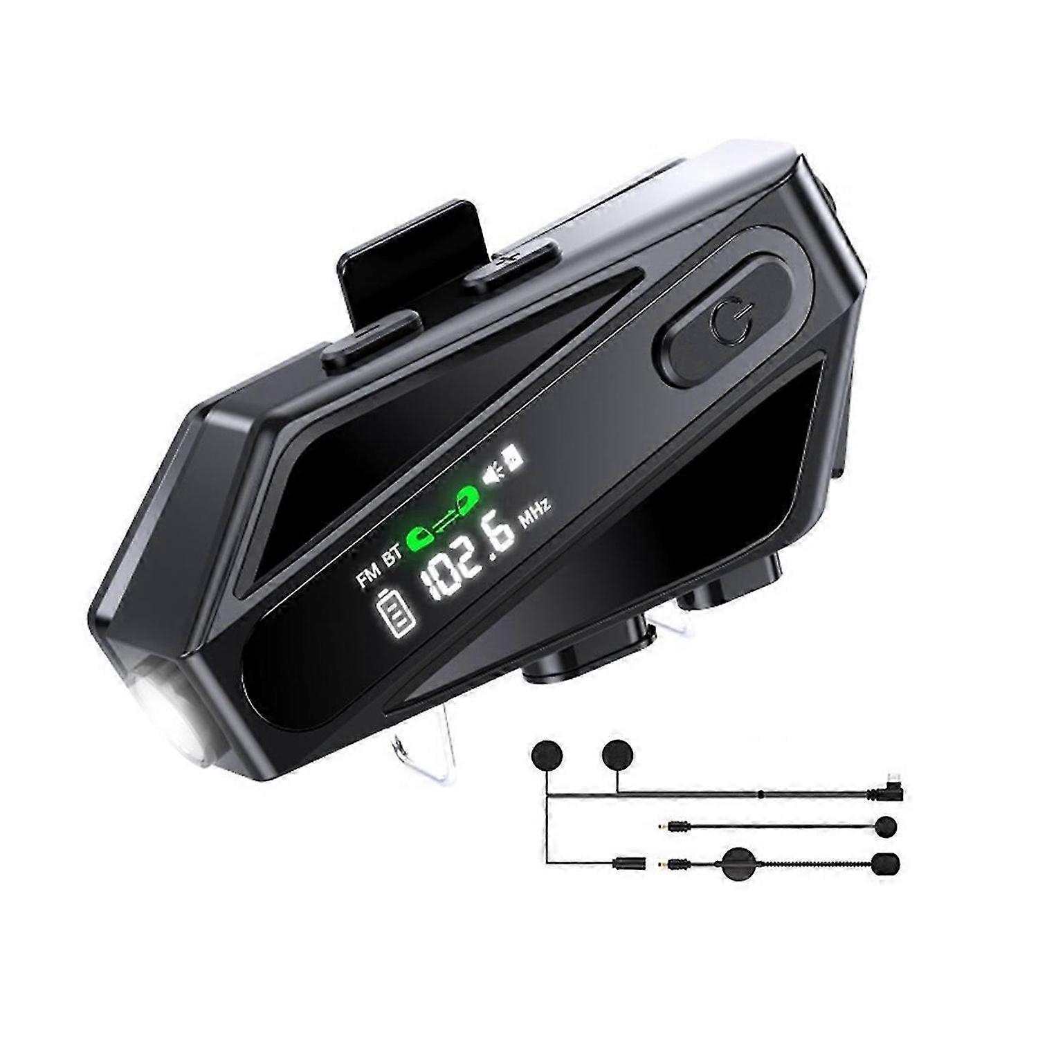 Motorcycle Helmet Bluetooth Headset with 2 Type Mics, Intercom/Hands-Free Call/Music/Waterproof/Nois