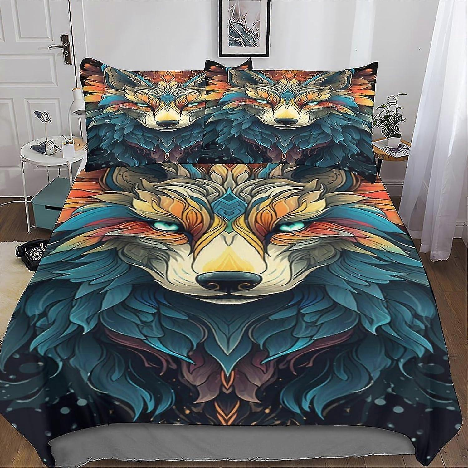 Colorful Style 3D Fox Duvet Cover Set for Kids - Soft 3 Piece Bedding Set with Zipper Closure