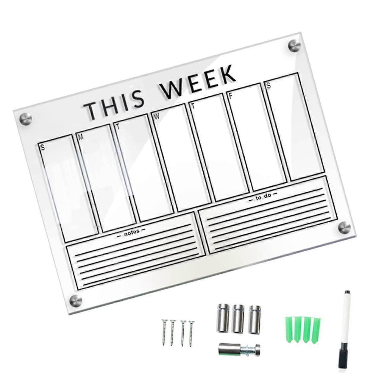 1PC Reusable Transparent Acrylic Memo Board Wall Memo Board for Family and Restaurant, Wipeable with Pins and Whiteboard Marker for Weekly Planning