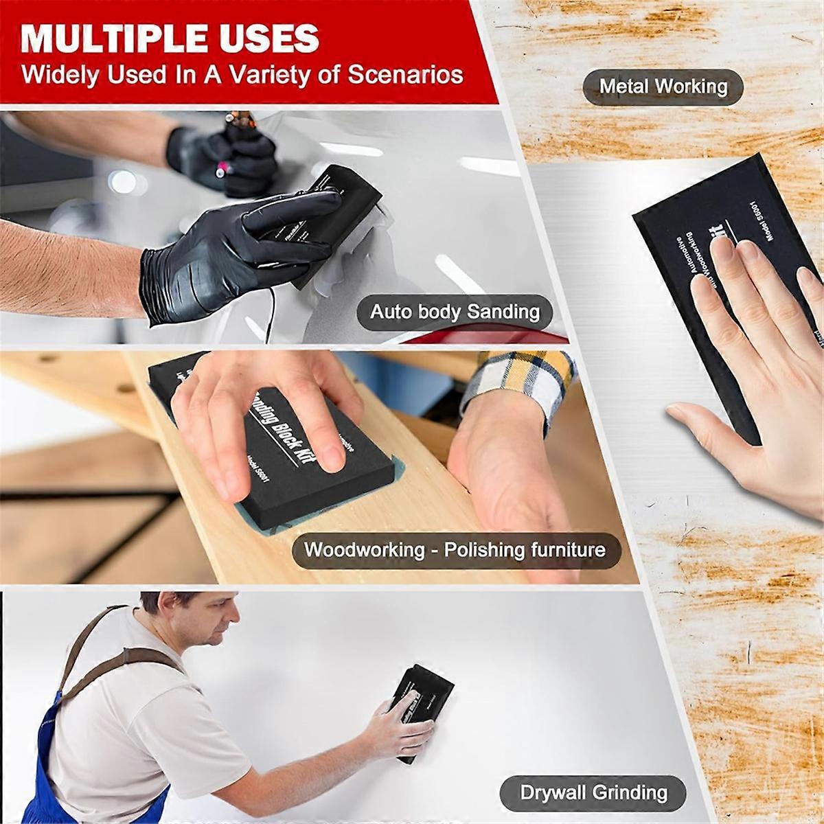 7 Pieces Sanding Block Kit with 6 Sandpaper, & Flexible EVA Foam Wet or Dry Auto Body Sanding Blocks