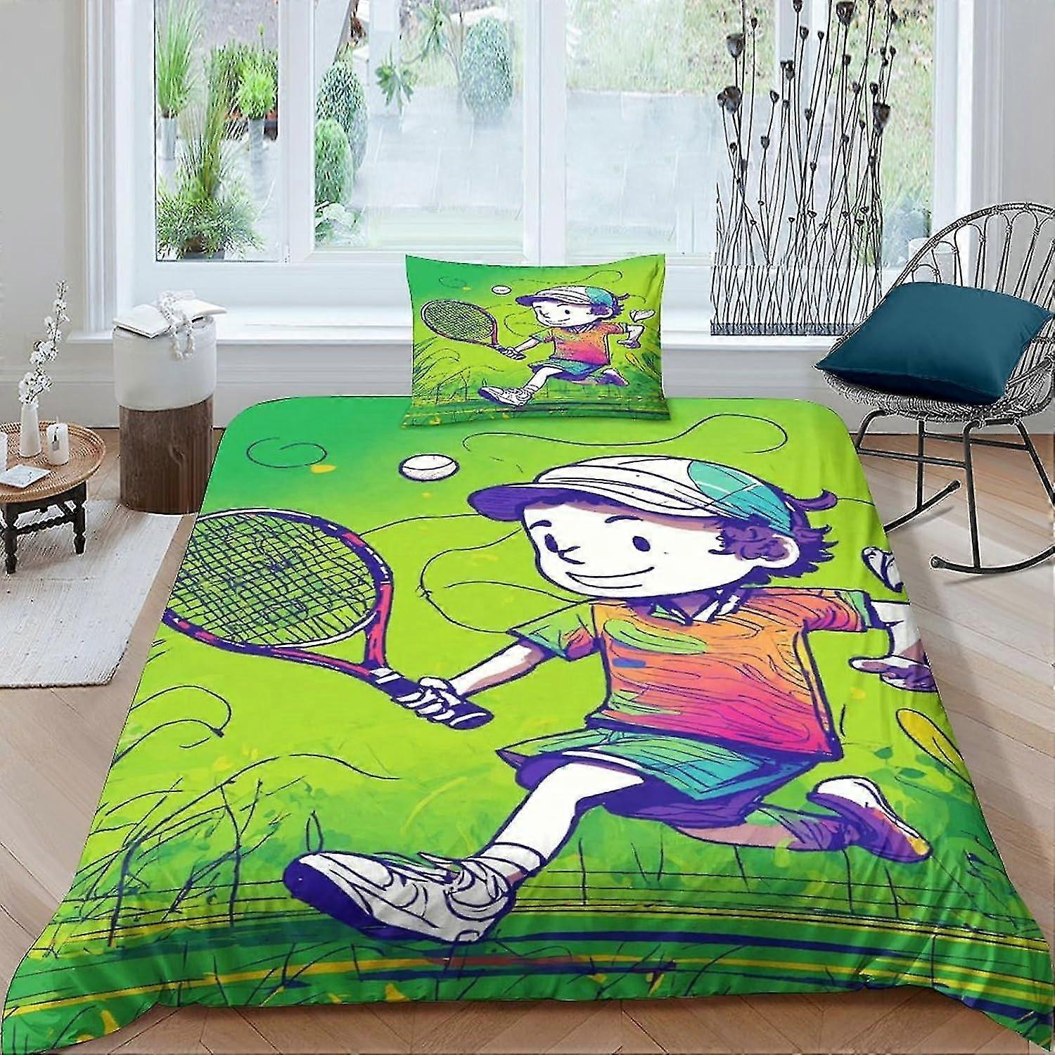 3 stycken Tennis Påslakan Set 3D Tecknad Tryckt Tema Sängkläder Täcke Överdrag med Dragkedja, Mikrofiber Enkelsängkläder