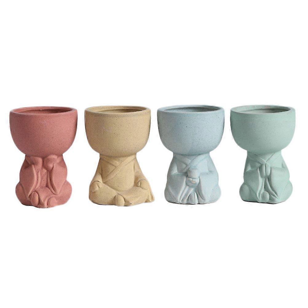 Decorative Flowerpot Monk Doll Shaped Flower Pot Simple Design For Home Office Garden 10.00X7.00X7.00CM 4Pcs