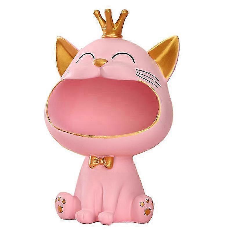 Decorative Resin Cat Sculpture for Candy, Keys, and Sundries Storage, Size S - Pink