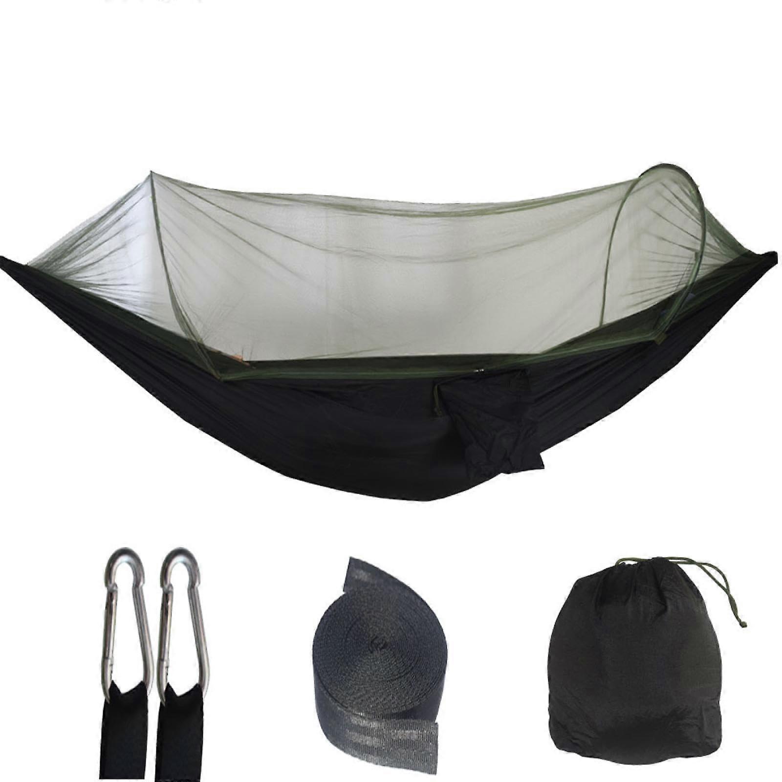 Mosquito Net Hammock Automatic Quick Open Outdoor Camping Pole Swing Antirollover Nylon Swing Bed 250x120cm Black