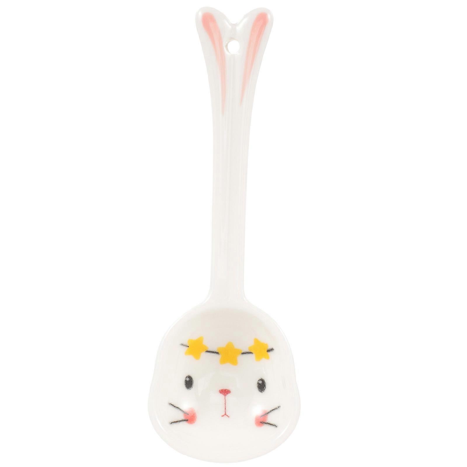 Hand Painted Ceramic Spoon with Rabbit Pattern for Soup, Porridge & Kitchen Use – Unique Decorative Tableware