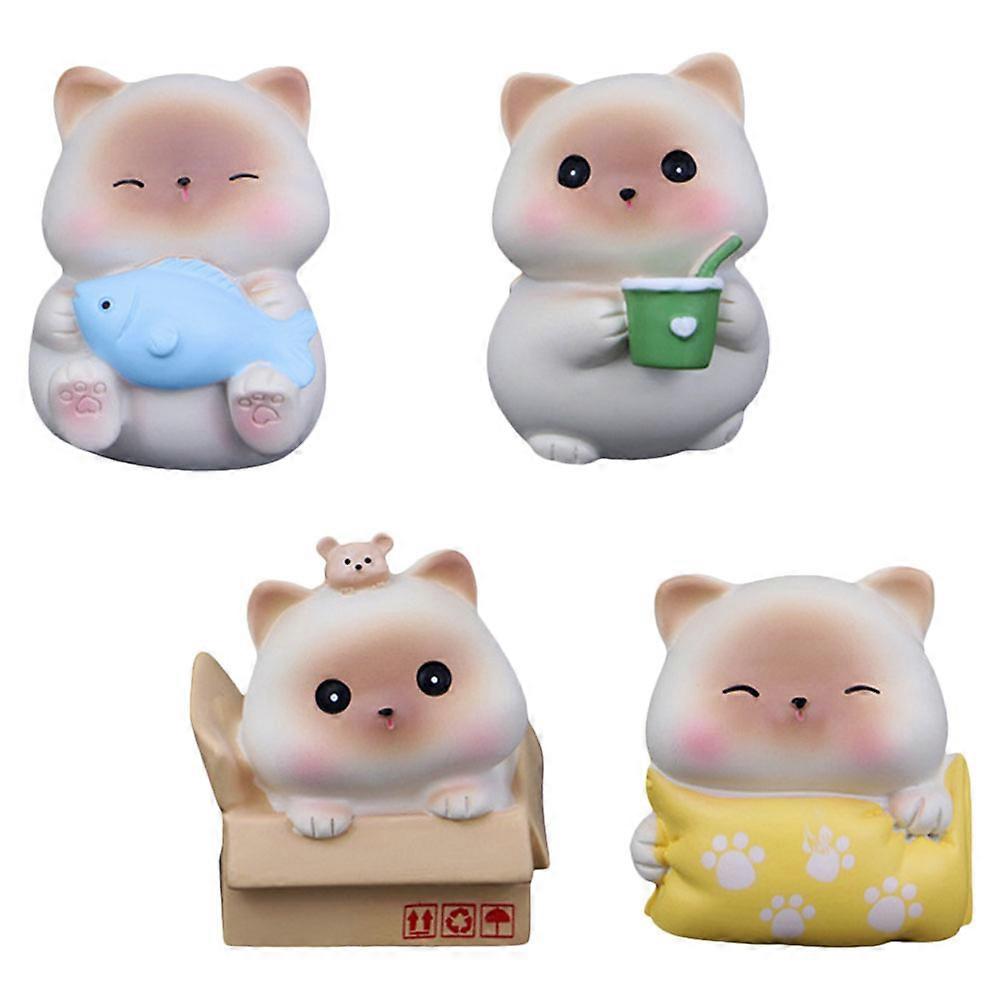 Resin Cat Figurine Decor Modern Table Decor Ornament Multi Color 4Pcs