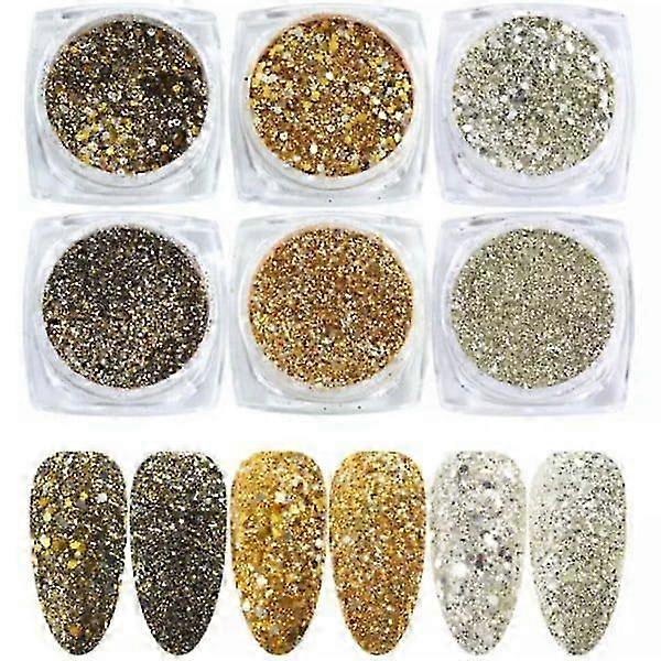 6 pcs multicolour nail glitter decorations