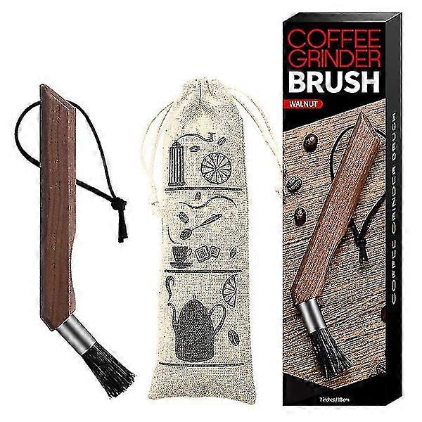 Angled walnut brush coffee grinder cleaning brush with storage